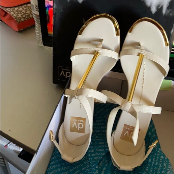 Dolce Vita gold, white strapped wedge sandals. - Picture 3 of 7